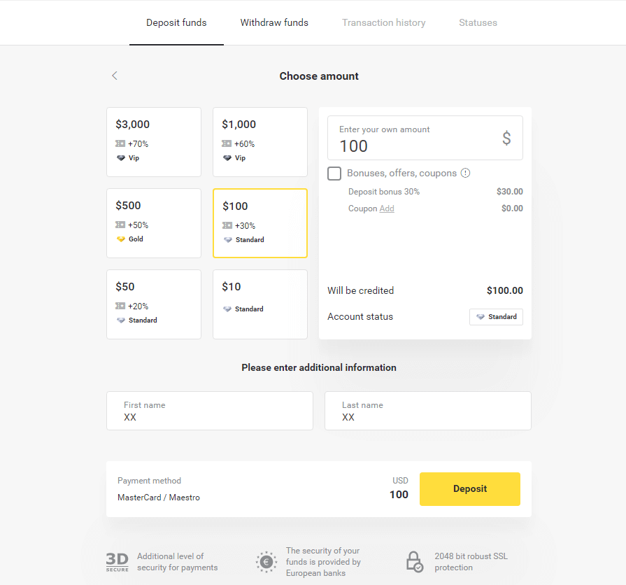 Deposit Funds in Binomo via Bank Card Deposit Funds in Binomo via Bank Card