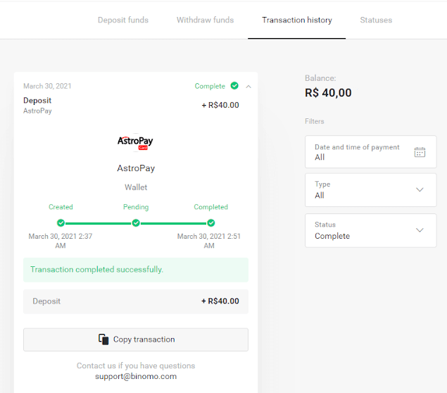 Deposit Funds in Binomo via Brazil Internet Banking (Bank Transer, Paylivre, Loterica, Itau, Boleto Rapido) and E-wallets (Picpay, Astropay, Banco do Brasil, Santander, Bradesco, Neteller, Skrill, WebMoney, Advcash) Deposit Funds in Binomo via Brazil Internet Banking (Bank Transer, Paylivre, Loterica, Itau, Boleto Rapido) and E-wallets (Picpay, Astropay, Banco do Brasil, Santander, Bradesco, Neteller, Skrill, WebMoney, Advcash)