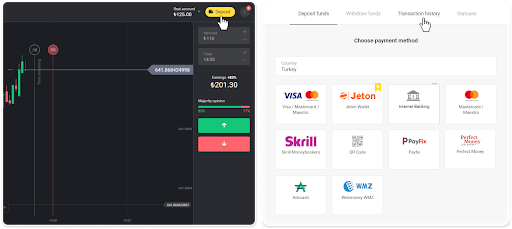 通过土耳其银行卡(Visa / MasterCard)、网上银行(银行转账、二维码、CEPbank、AKBANK、Türkiye İş Bankası、TEB、Deniz Bank、Ziraat Bankası、Türkiye Finans)和电子钱包将资金存入 Binomo 通过土耳其银行卡(Visa / MasterCard)、网上银行(银行转账、二维码、CEPbank、AKBANK、Türkiye İş Bankası、TEB、Deniz Bank、Ziraat Bankası、Türkiye Finans)和电子钱包将资金存入 Binomo