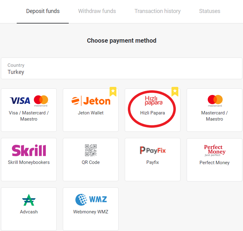 通过土耳其银行卡(Visa / MasterCard)、网上银行(银行转账、二维码、CEPbank、AKBANK、Türkiye İş Bankası、TEB、Deniz Bank、Ziraat Bankası、Türkiye Finans)和电子钱包将资金存入 Binomo 通过土耳其银行卡(Visa / MasterCard)、网上银行(银行转账、二维码、CEPbank、AKBANK、Türkiye İş Bankası、TEB、Deniz Bank、Ziraat Bankası、Türkiye Finans)和电子钱包将资金存入 Binomo