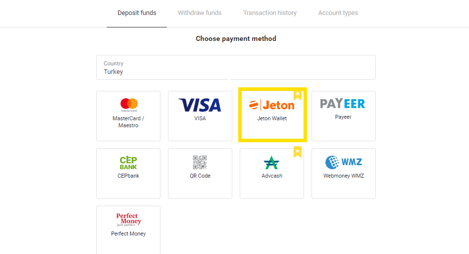 通过土耳其银行卡(Visa / MasterCard)、网上银行(银行转账、二维码、CEPbank、AKBANK、Türkiye İş Bankası、TEB、Deniz Bank、Ziraat Bankası、Türkiye Finans)和电子钱包将资金存入 Binomo 通过土耳其银行卡(Visa / MasterCard)、网上银行(银行转账、二维码、CEPbank、AKBANK、Türkiye İş Bankası、TEB、Deniz Bank、Ziraat Bankası、Türkiye Finans)和电子钱包将资金存入 Binomo