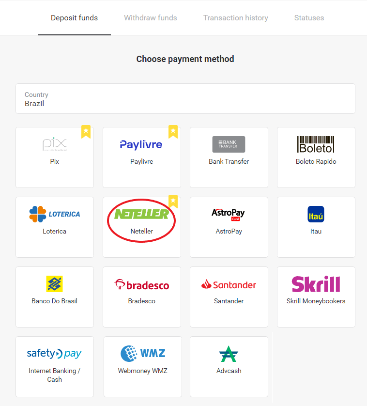 Pagdeposito sa mga Pondo sa Binomo pinaagi sa E-wallet (Webmoney WMZ, Picpay, Neteller, Astropay, Cash U, Skrill, ADV cash, AstroPay Card, Perfect Money) Pagdeposito sa mga Pondo sa Binomo pinaagi sa E-wallet (Webmoney WMZ, Picpay, Neteller, Astropay, Cash U, Skrill, ADV cash, AstroPay Card, Perfect Money)