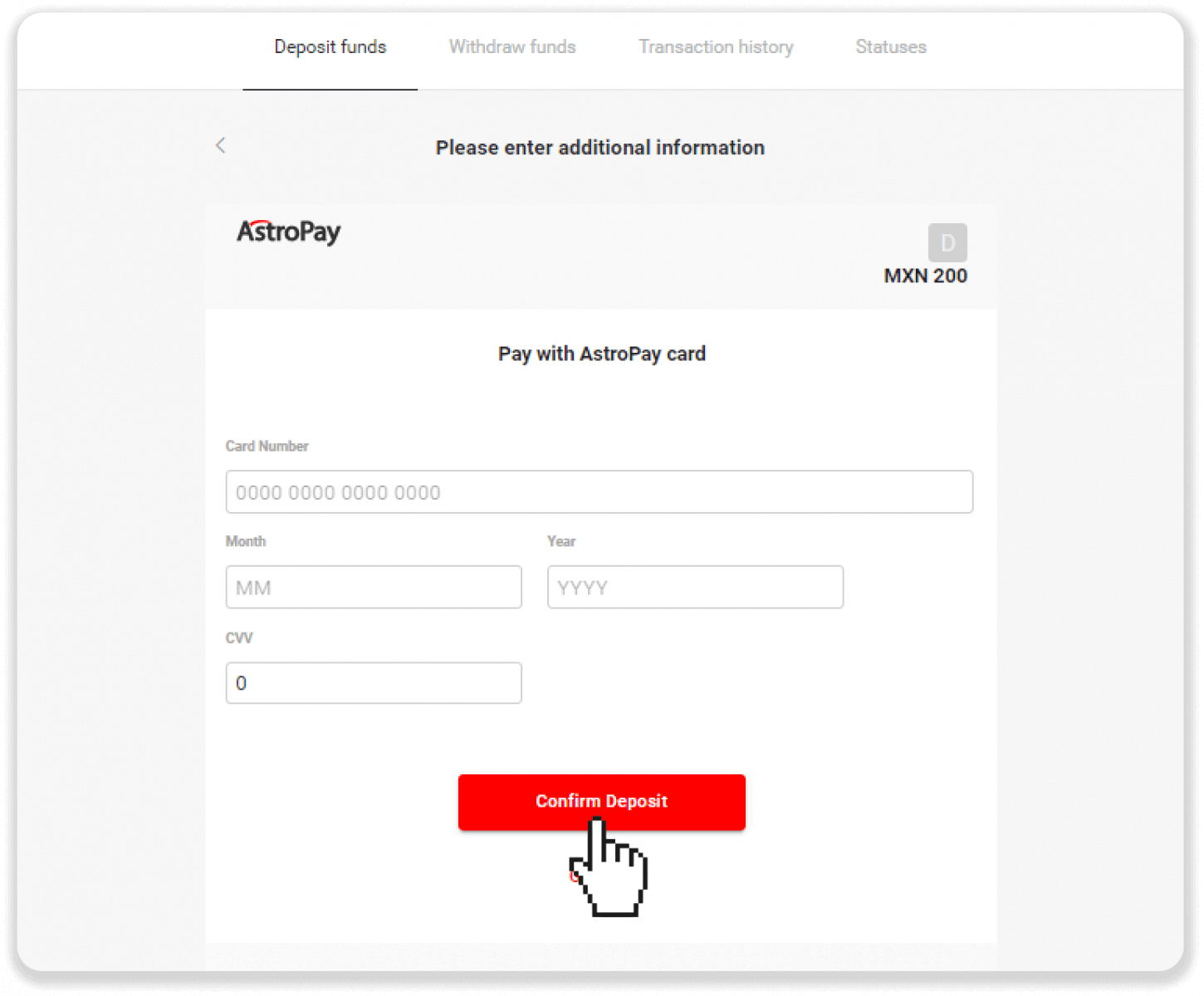 Pagdeposito sa mga Pondo sa Binomo pinaagi sa E-wallet (Webmoney WMZ, Picpay, Neteller, Astropay, Cash U, Skrill, ADV cash, AstroPay Card, Perfect Money) Pagdeposito sa mga Pondo sa Binomo pinaagi sa E-wallet (Webmoney WMZ, Picpay, Neteller, Astropay, Cash U, Skrill, ADV cash, AstroPay Card, Perfect Money)