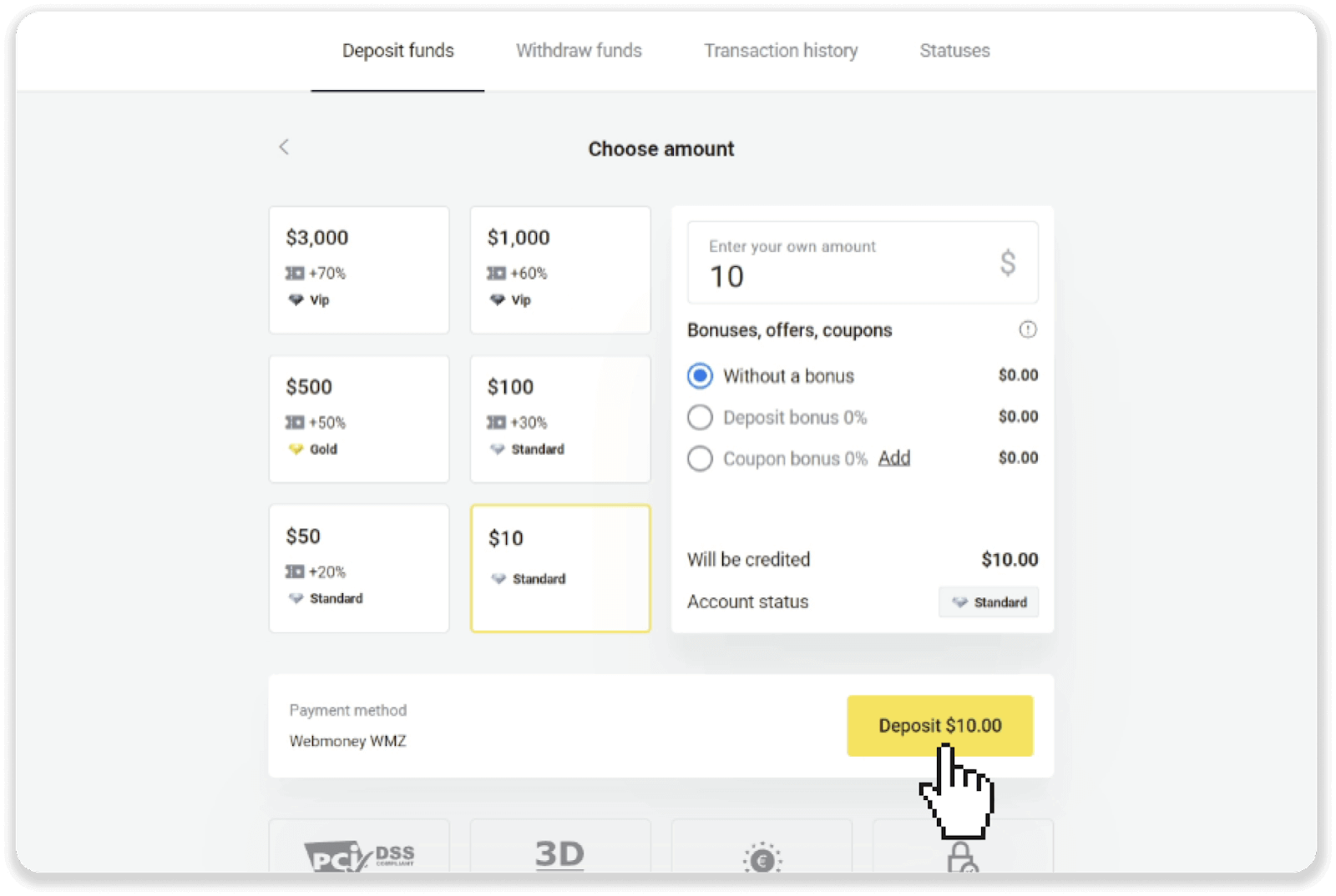 Lacagaha Debaajiga ah ee Binomo iyada oo loo marayo E-boorsada (Webmoney WMZ, Picpay, Neteller, Atropay, Cash U, Skrill, ADV lacag caddaan ah, Kaarka AstroPay, Lacag qumman) Lacagaha Debaajiga ah ee Binomo iyada oo loo marayo E-boorsada (Webmoney WMZ, Picpay, Neteller, Atropay, Cash U, Skrill, ADV lacag caddaan ah, Kaarka AstroPay, Lacag qumman)