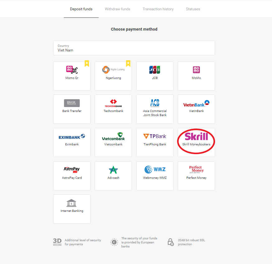 Lacagaha Debaajiga ah ee Binomo iyada oo loo marayo E-boorsada (Webmoney WMZ, Picpay, Neteller, Atropay, Cash U, Skrill, ADV lacag caddaan ah, Kaarka AstroPay, Lacag qumman) Lacagaha Debaajiga ah ee Binomo iyada oo loo marayo E-boorsada (Webmoney WMZ, Picpay, Neteller, Atropay, Cash U, Skrill, ADV lacag caddaan ah, Kaarka AstroPay, Lacag qumman)