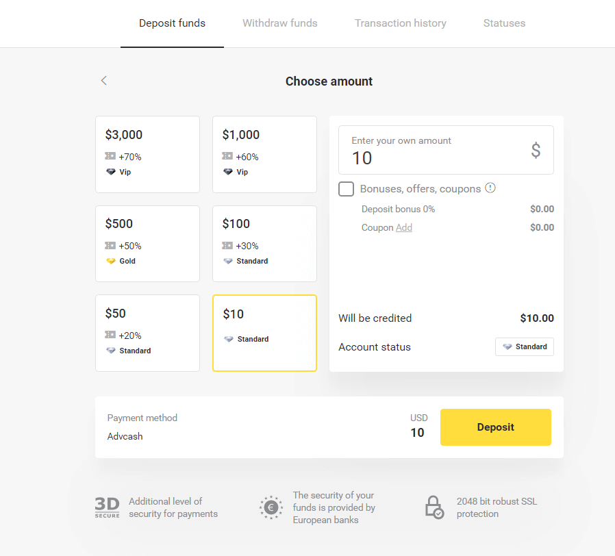 Lacagaha Debaajiga ah ee Binomo iyada oo loo marayo E-boorsada (Webmoney WMZ, Picpay, Neteller, Atropay, Cash U, Skrill, ADV lacag caddaan ah, Kaarka AstroPay, Lacag qumman) Lacagaha Debaajiga ah ee Binomo iyada oo loo marayo E-boorsada (Webmoney WMZ, Picpay, Neteller, Atropay, Cash U, Skrill, ADV lacag caddaan ah, Kaarka AstroPay, Lacag qumman)