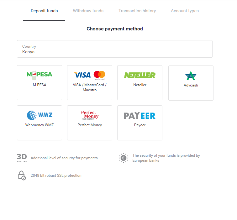 Gửi tiền trên Binomo qua Kenya (M-Pesa)