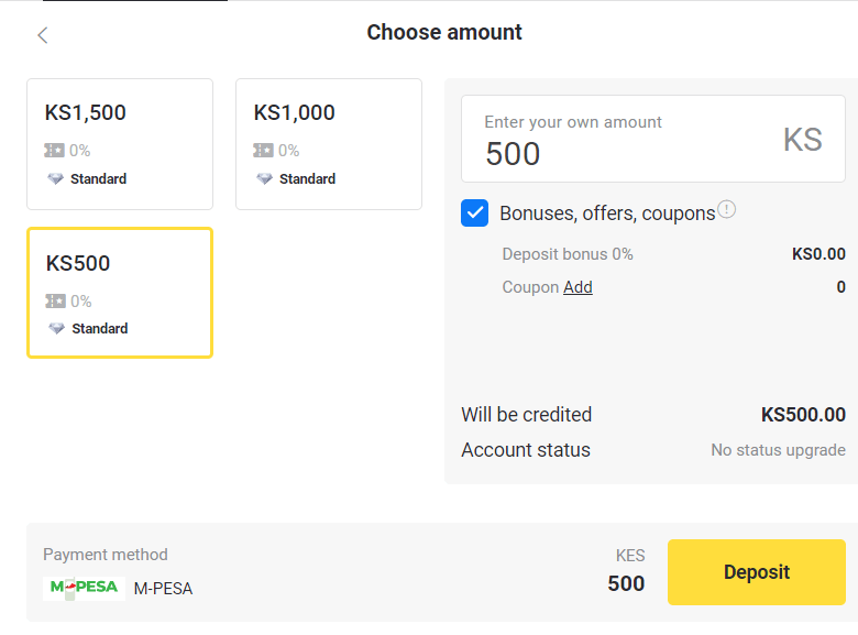 Gửi tiền trên Binomo qua Kenya (M-Pesa)