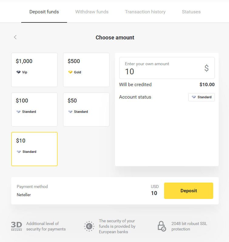 Deposit Funds on Binomo via Neteller