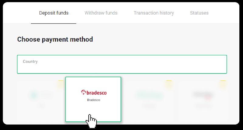 إيداع الأموال عبر التحويل البنكي (Itau، PicPay، Loterica، Boleto Rapido، Paylivre، Pagsmile، Bradesco، Santander) على Binomo
