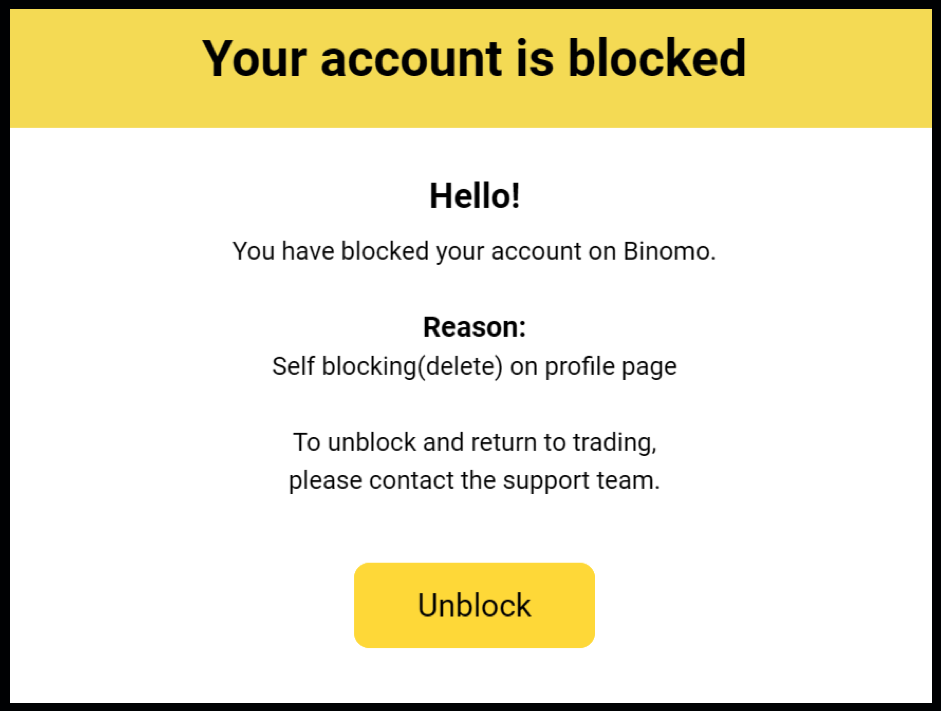 Como fechar e bloquear uma conta Binomo?