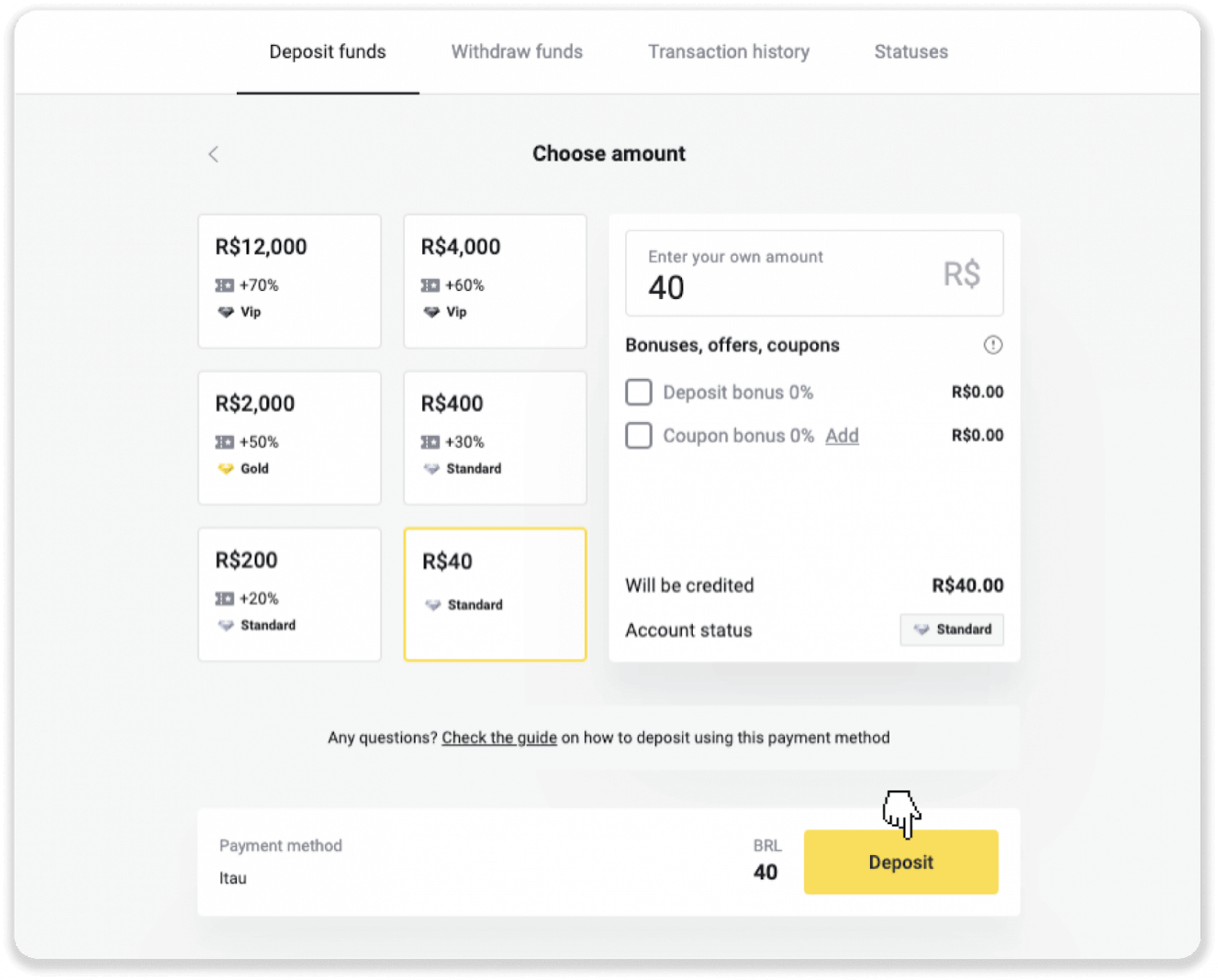 Як увійти та внести кошти в Binomo