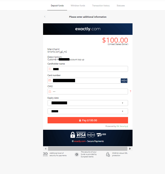 Як увійти та внести кошти в Binomo