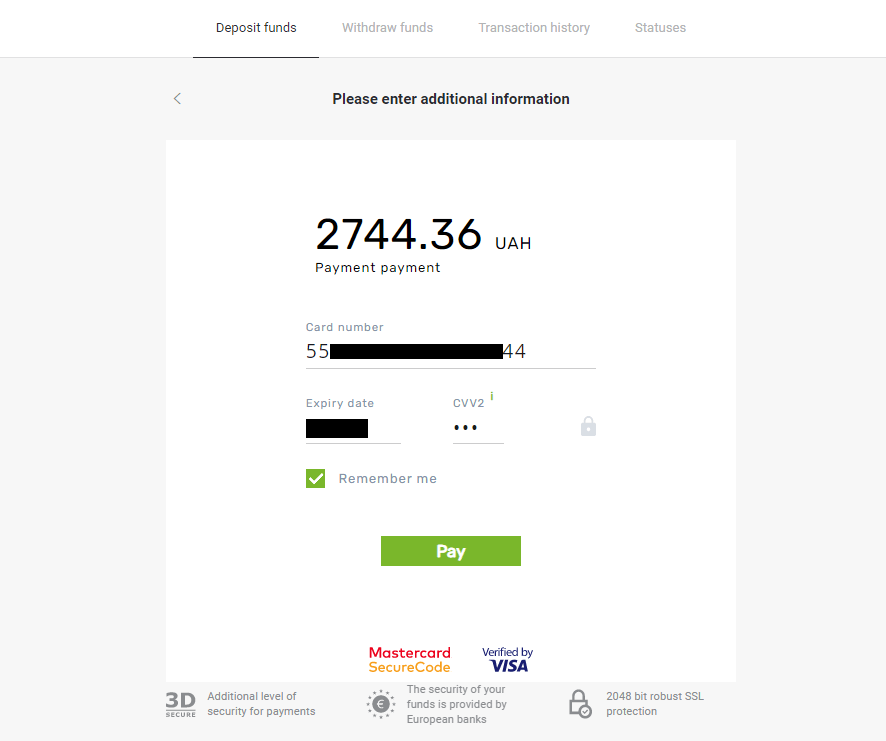 Як увійти та внести кошти в Binomo