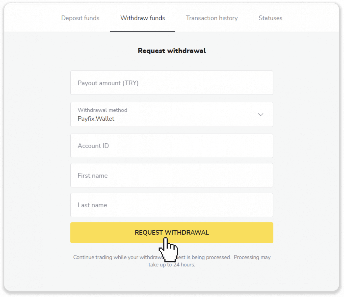 Как вывести средства из Binomo на мой электронный кошелек (Payfix, Webmoney WMZ, Tpaga, Perfect Money, ADV Cash, PayTM, Globe Pay, AstroPay, Jeton Wallet)