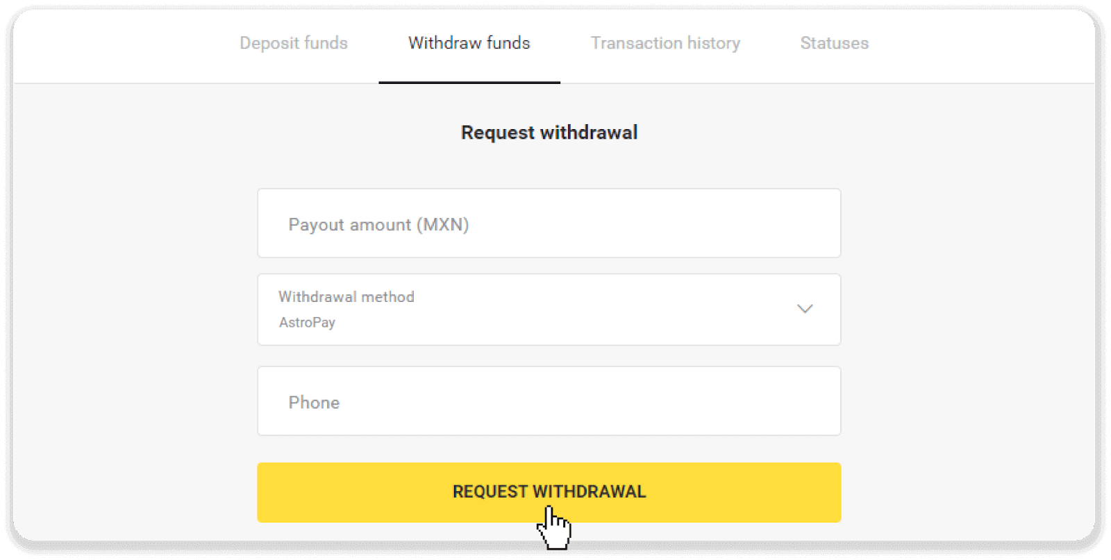 Как вывести средства из Binomo на мой электронный кошелек (Payfix, Webmoney WMZ, Tpaga, Perfect Money, ADV Cash, PayTM, Globe Pay, AstroPay, Jeton Wallet)