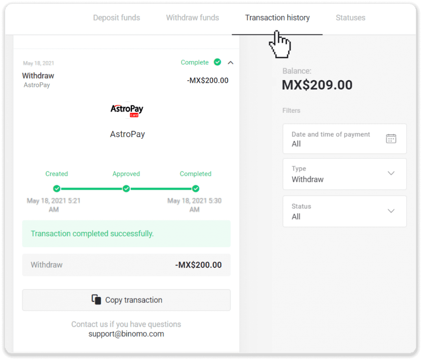 Как вывести средства из Binomo на мой электронный кошелек (Payfix, Webmoney WMZ, Tpaga, Perfect Money, ADV Cash, PayTM, Globe Pay, AstroPay, Jeton Wallet)
