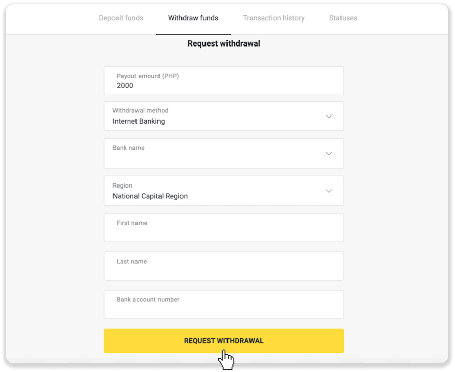 Cómo retirar fondos a mi cuenta bancaria (transferencia bancaria, banca por Internet, transferencia bancaria IMPS, transferencia bancaria NEFT, intercambiador indio, NetBanking, cuenta virtual, CEPbank, PIX) en Binomo
