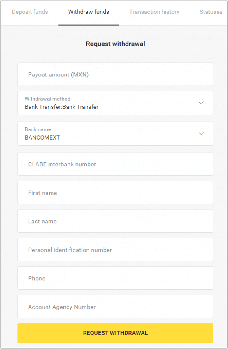 Cómo retirar fondos a mi cuenta bancaria (transferencia bancaria, banca por Internet, transferencia bancaria IMPS, transferencia bancaria NEFT, intercambiador indio, NetBanking, cuenta virtual, CEPbank, PIX) en Binomo