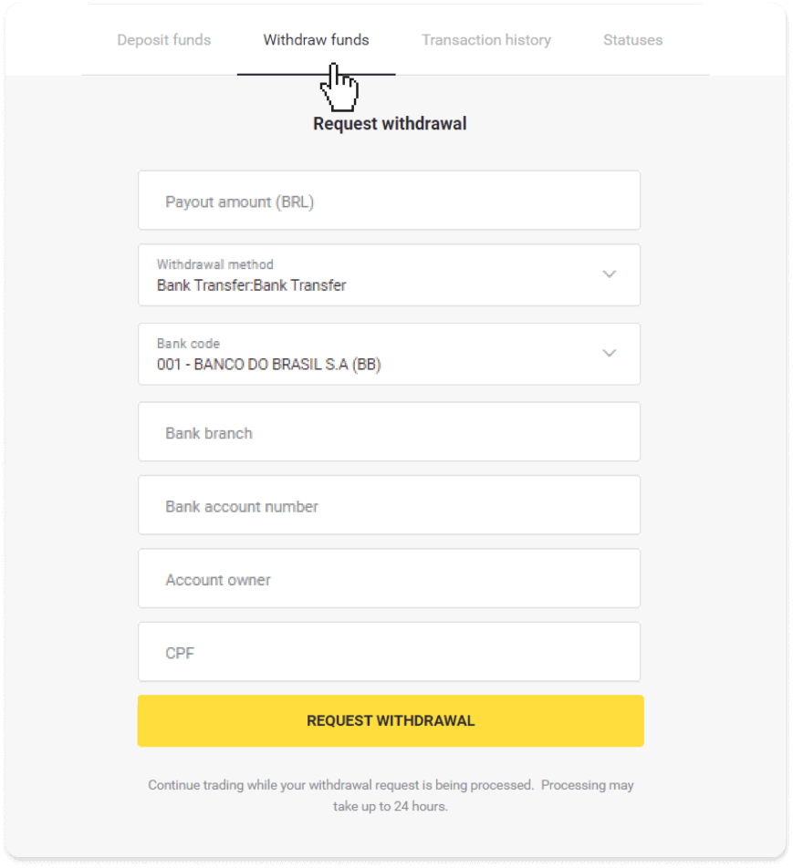 Cómo retirar fondos a mi cuenta bancaria (transferencia bancaria, banca por Internet, transferencia bancaria IMPS, transferencia bancaria NEFT, intercambiador indio, NetBanking, cuenta virtual, CEPbank, PIX) en Binomo